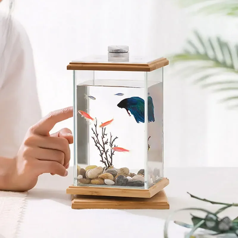 Rotating Fish Led LED Cylindrical Fish Tank Mini Rotating Desktop Aquarium | Inspire Uplift