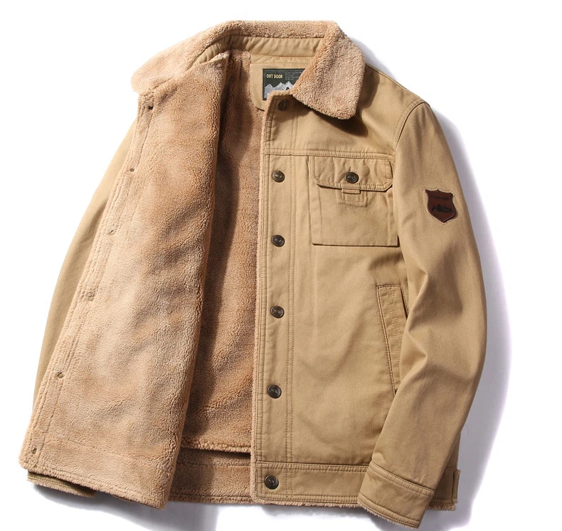 Men's Autumn and Winter Military Coat, Thick Warm Retro Workwear, Men's Lamb Wool Jacket, Plus Size Winter Coat for Men