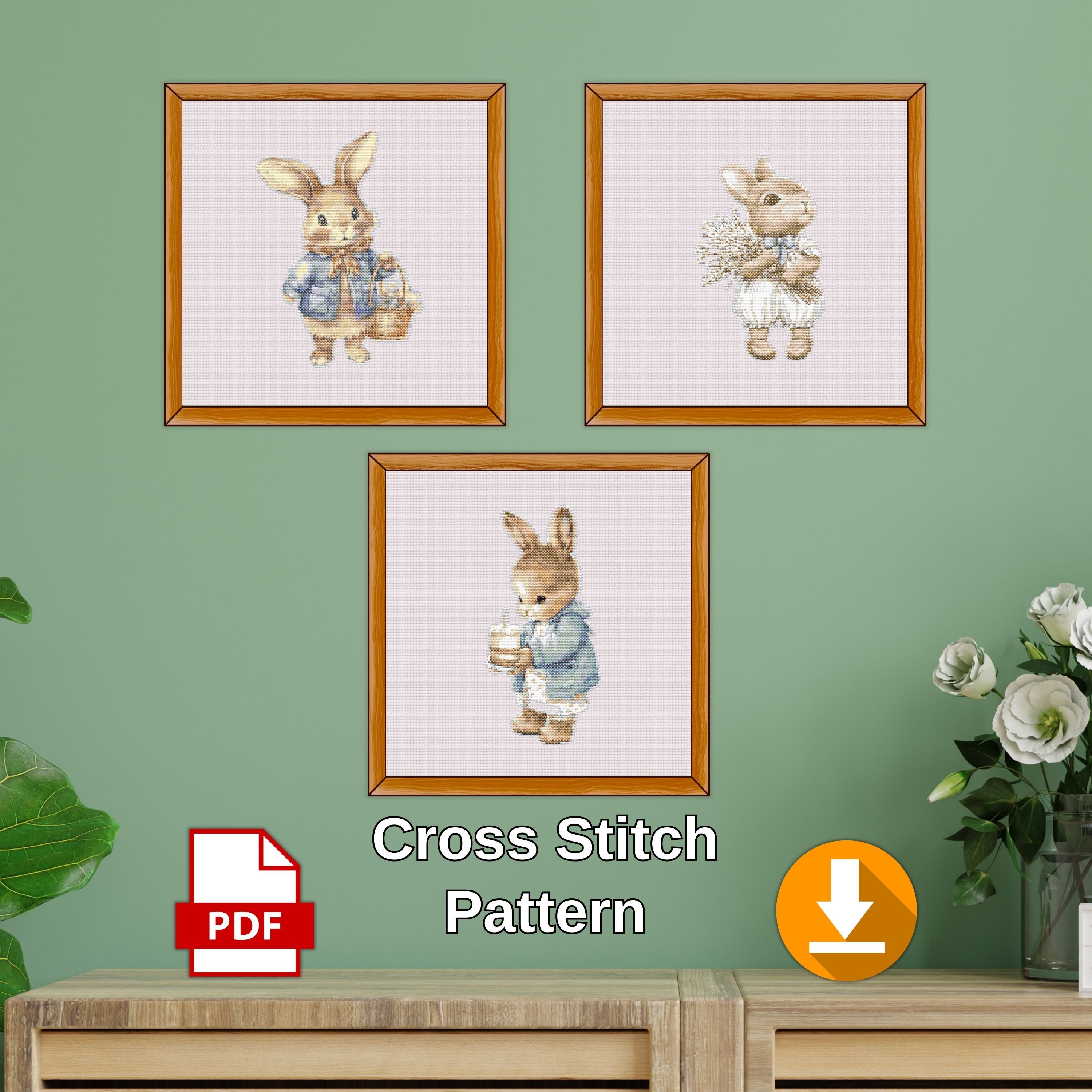 Rabbit Cross Stitch Pattern PDF Instant Download | Animal Cr | Inspire ...