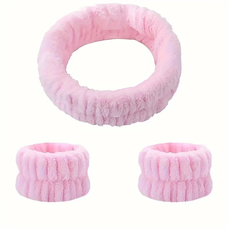 Velvet Facial High Elastic Makeup Hairband & Face Wash Wristband Set – Soft Skin Care & Spa Essentials
