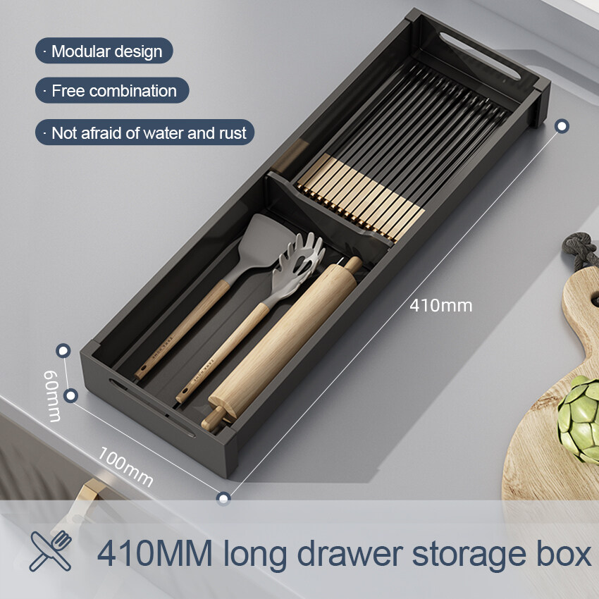 Adjustable Under Cabinet Dish Rack, Retractable Spacing Drawer Organizer for Spoons, Chopsticks Utensils Space-Saving