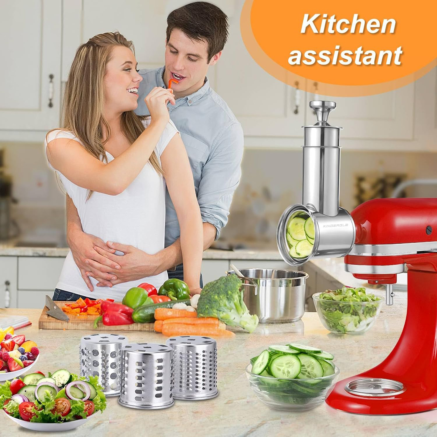 Large Stainless Steel Slicer Shredder Attachment for KitchenAid Mixer, Dishwasher Safe Vegetable Cheese Grater Accessory