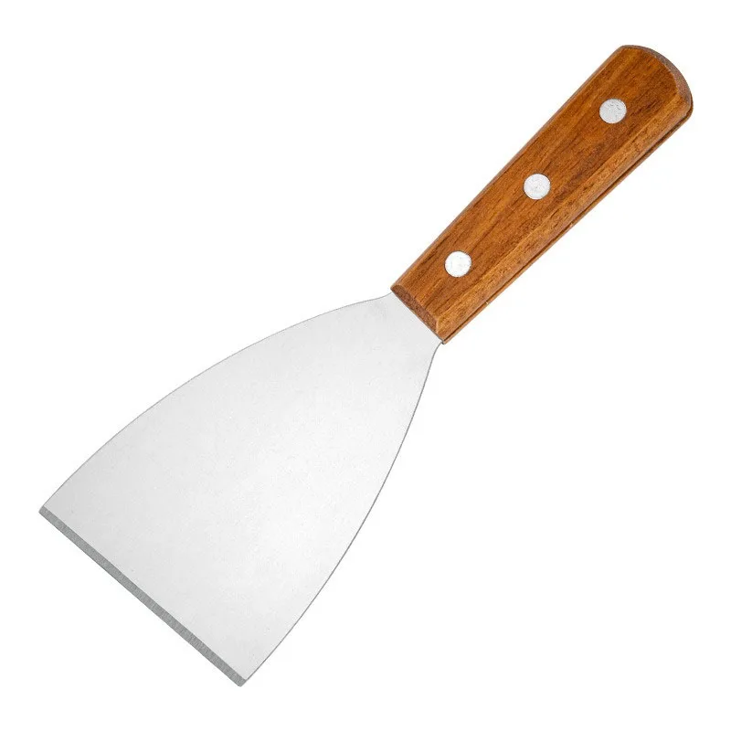 Wooden Handle Stainless Steel Oblique Spatula, Steak Scraper, Burger & Pizza Shovel, Kitchen Cooking Tools, Barbecue