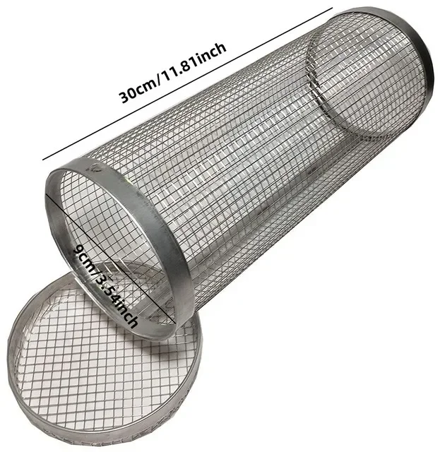 High Quality Circular Stainless Steel Rolling BBQ Basket, Sturdy Wire Mesh Cylinder, Ideal for Outdoor Camping Barbecuin
