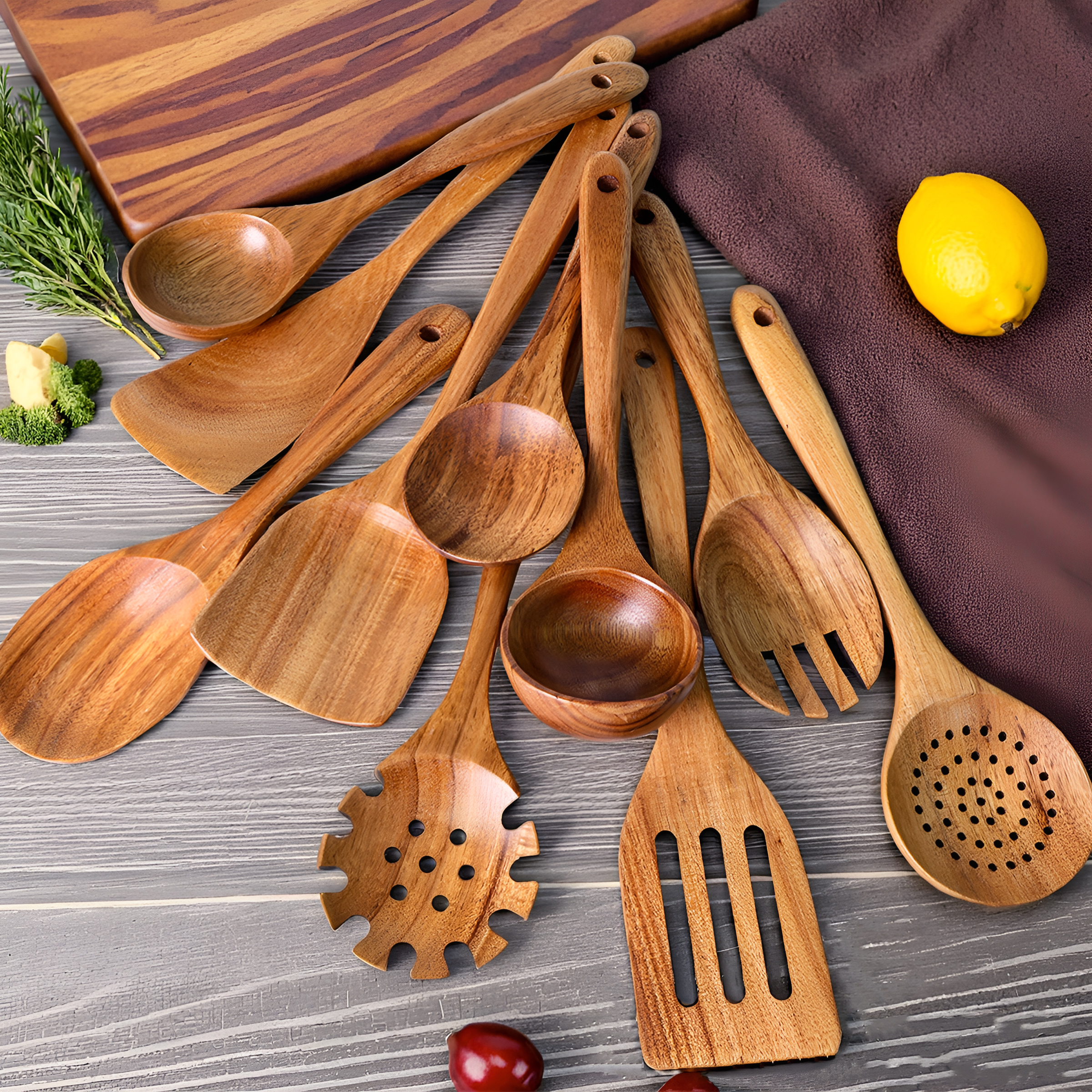 Wooden Spoons Kitchen Set, Wooden Utensils for Cooking, Wooden Kitchen Utensils Set for Home Use
