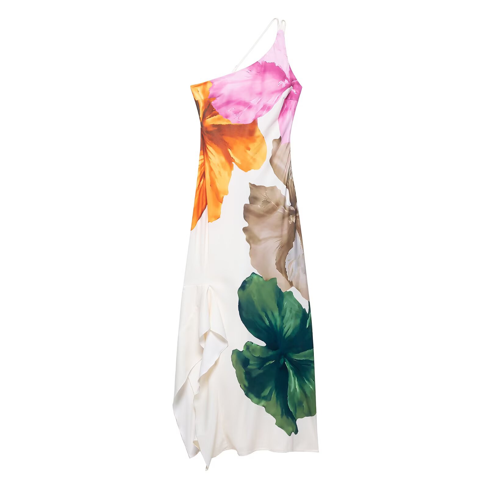 Floral Print Slim Long Dress Female Chic, Single Shoulder Backless Party Dress with Side Zipper