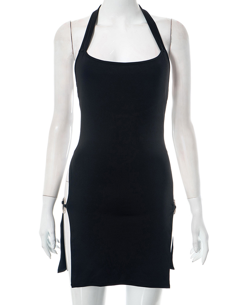Spicy Girl Tight Fitting Dress, Summer New Solid Color Backless Hollow Hanging Neck Style