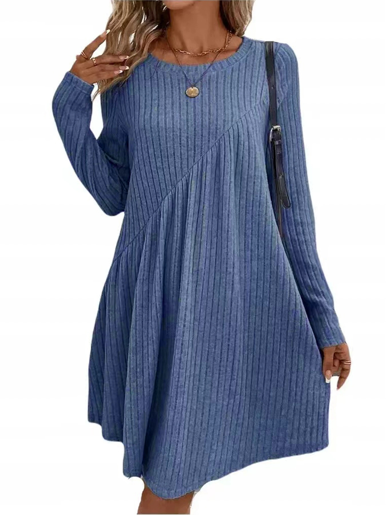 Irregular Brushed Ribbed Knit Dress, Autumn Winter Bohemian Solid Color Dress for Women
