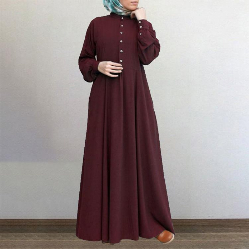 dress big long muslim Wholesale Solid Color Muslim Fashion Big Swing Satin Dress for your shop Faire