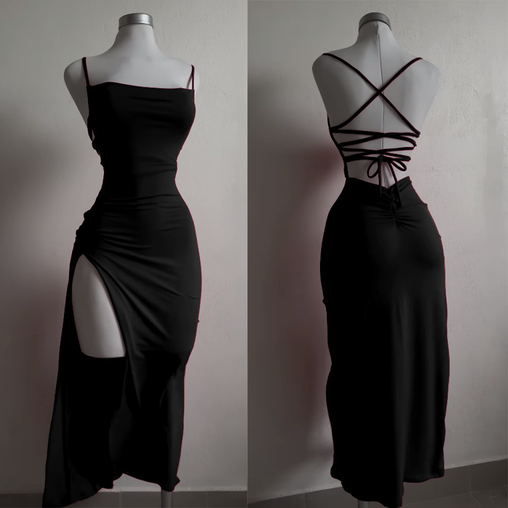 High Street Female Suspender Robes Sexy Backless Lace Up Long Dress Women Split Bodycon Party Dresses - Black M | Women Boutique High Street Female Suspender Robes Sexy Backless Lace Up Long Dress Women Split Bodycon Party Dresses - Black M | Women Boutique