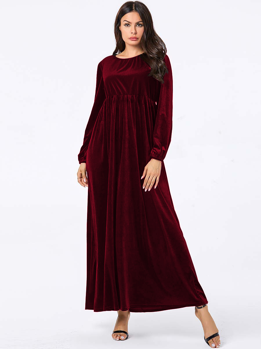 Solid Color Velvet Plus Size Women's A-Line Swing Dress for Autumn and Winter