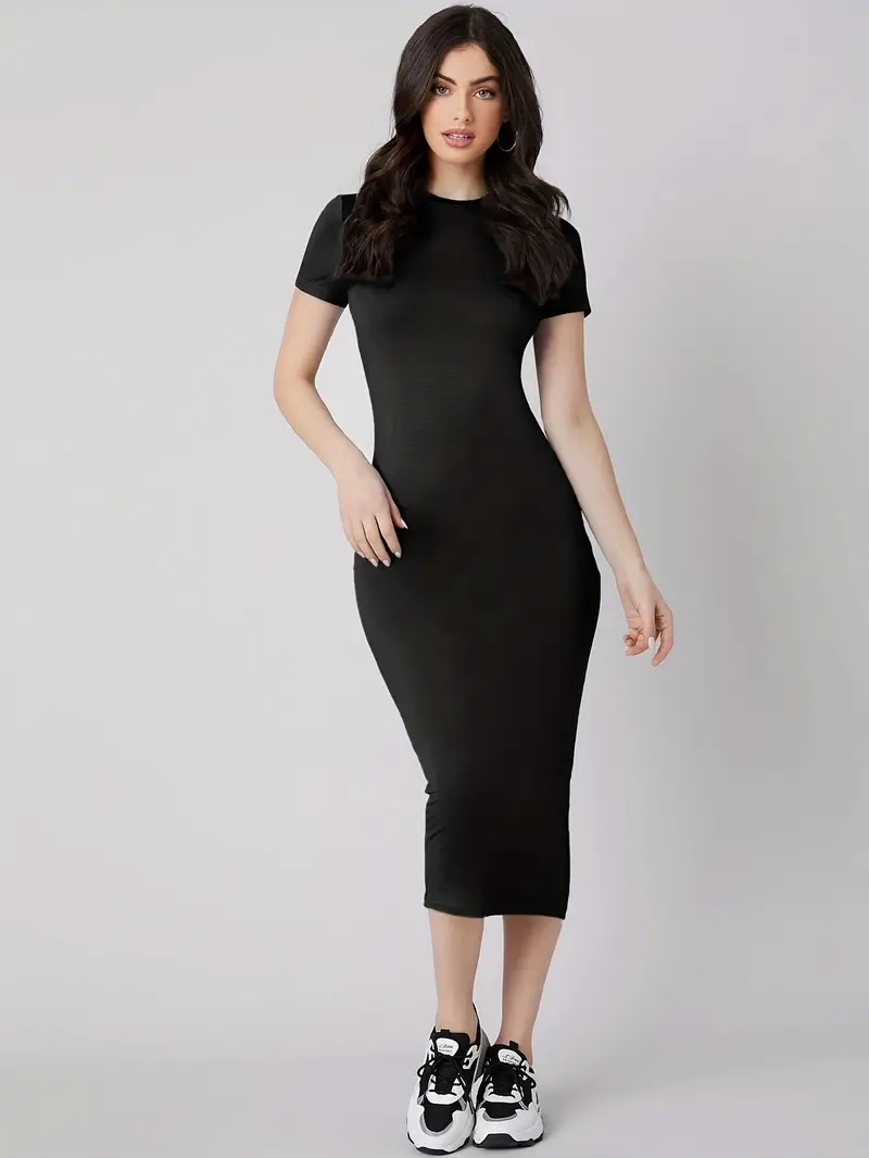 Women's Sexy Slim Fit Dress with Colored Lipprint Letter Print Round Neck Short Sleeve for Spring and Summer