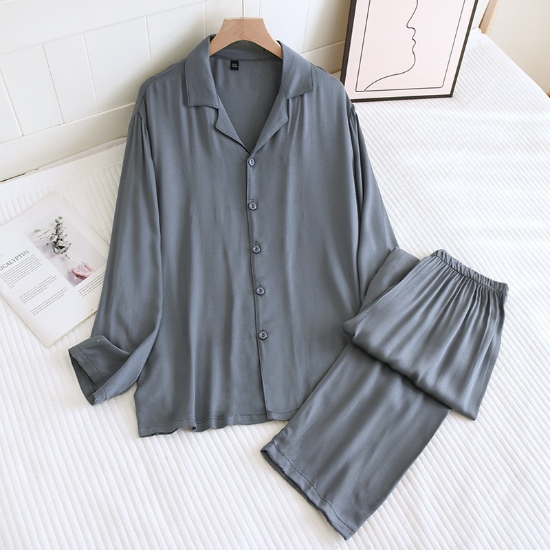 Spring Pajama Sets Men and Women's Cotton Silk Pajamas Long Sleeved Pants Thin Satin Home Clothing Pure Color Couple