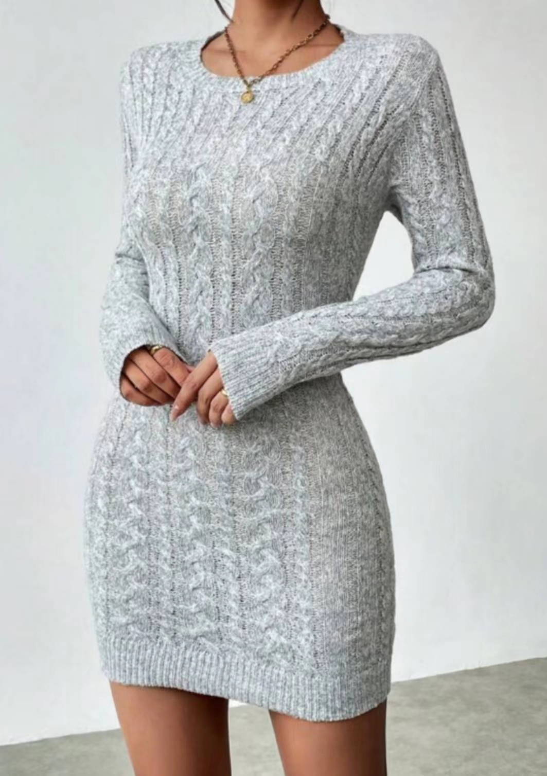 Slim Knit Crew Neck Dress Women's Spice Girl Niche Temperament Autumn Winter Slim Base with Short Skirt