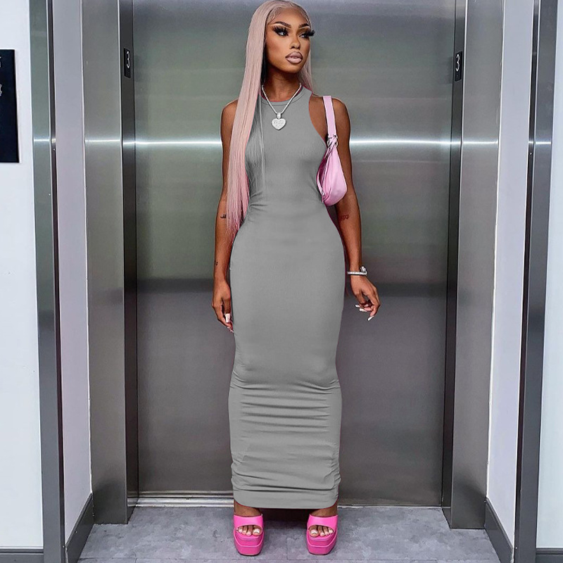 Sleeveless Bodycon Maxi Dresses For Women, Elegant Streetwear, Club Birthday Party Outfits - Gray xs | Women Boutique