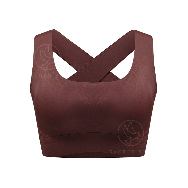 Wireless Seamless Breathable Sports Bra with Cross Back Straps