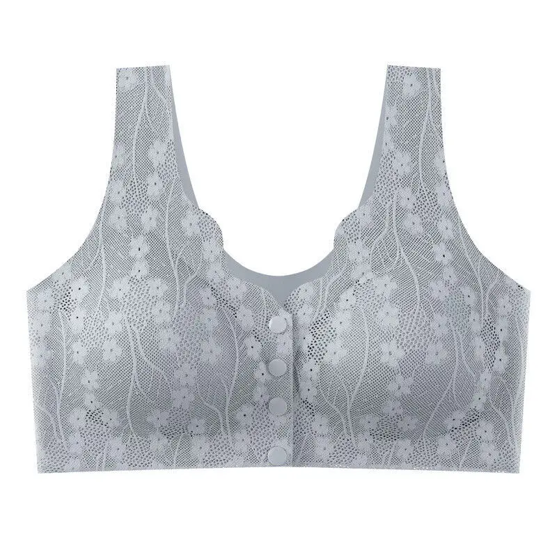 ComfortEase Front Button Wireless Lace Bra Tank Top – Breathable Soft Cup Plus Size Support