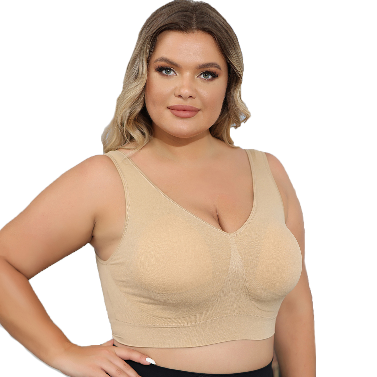 Womens Plus Size Wireless Bra with Lift Support and Detachable Pads