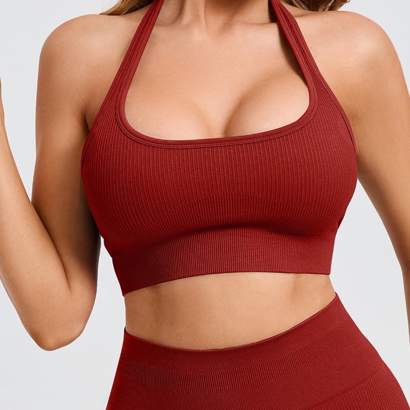 Seamless Ribbed Racerback Sports Bra for Yoga Gym and Running