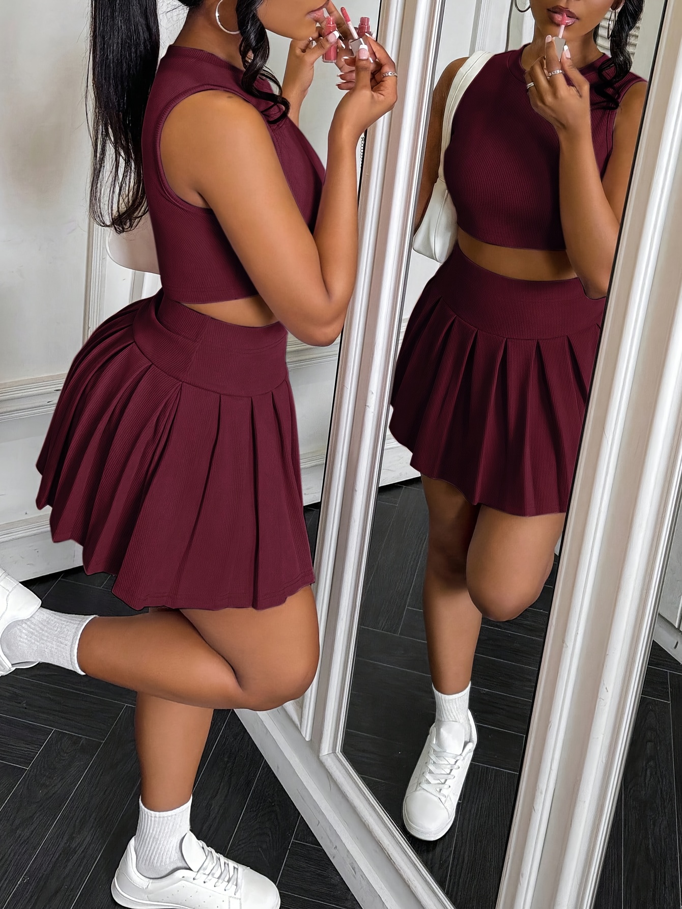 Women Sexy Lingerie Pleated Mini Skirt Set Clubwear Costume