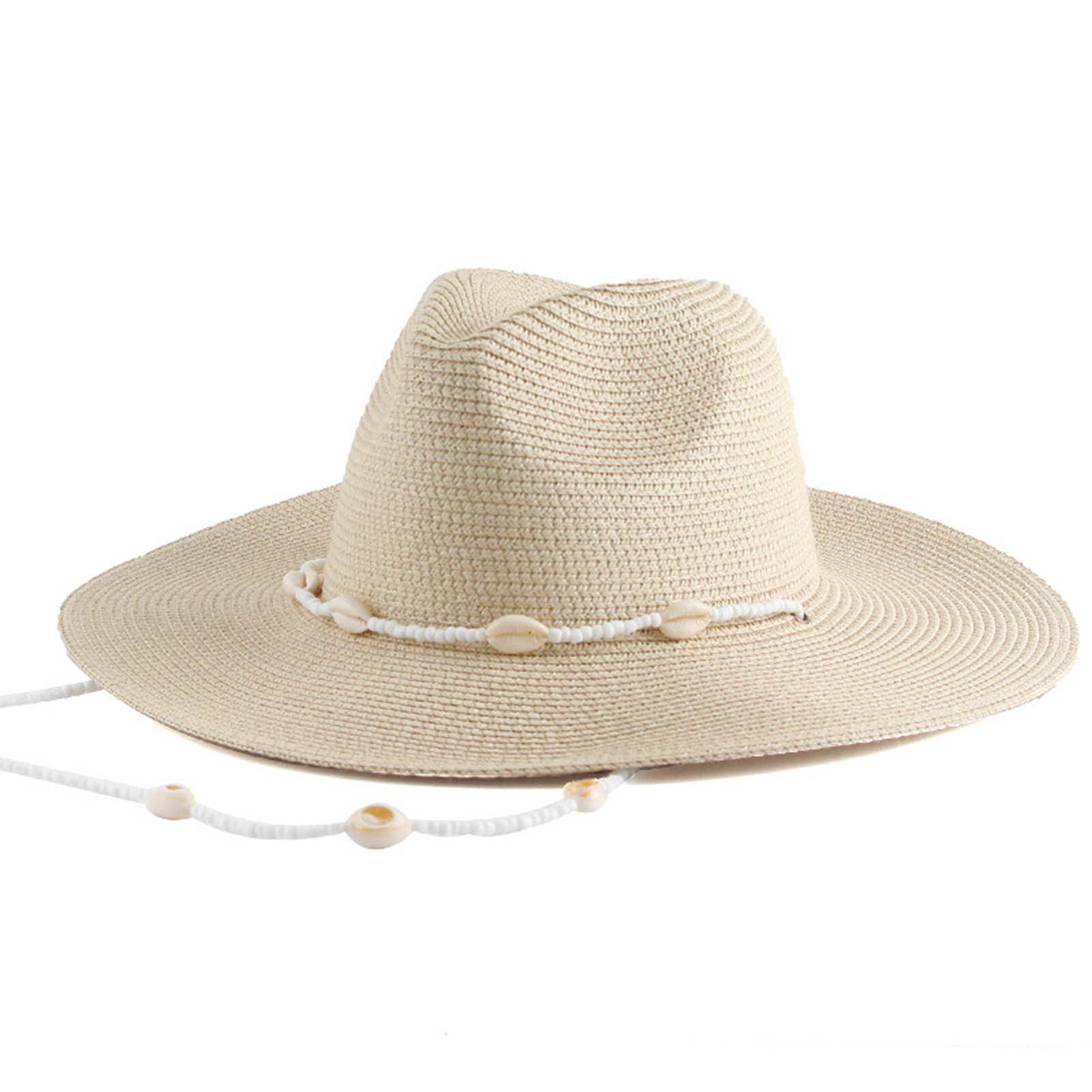 Seashell Beaded Wide Brim Straw Hat UV Protection Packable Sun Hat for Women