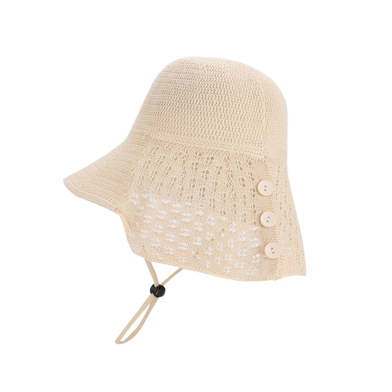 Hand Woven Straw Bucket Hat Breathable Summer Sun Hat with Button Accent