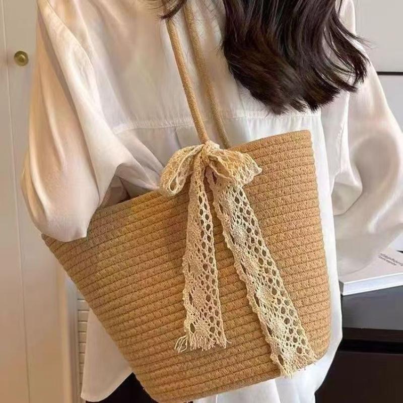French Style Straw Woven Bag – Large Capacity Summer Beach Vacation Shoulder Tote