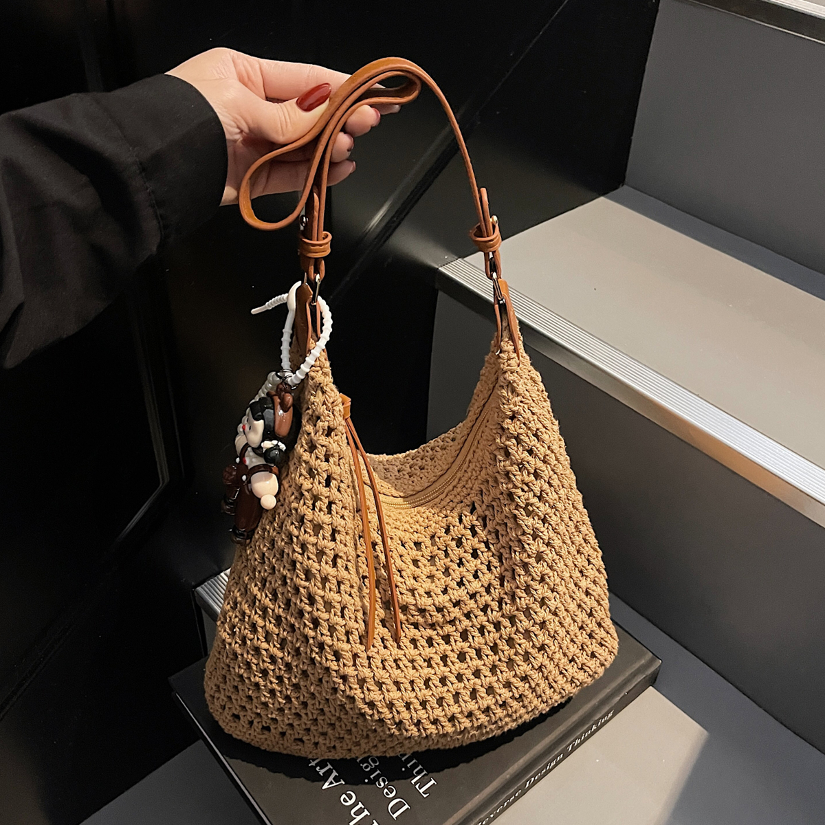Handwoven Summer Straw Tote Bag - Large Capacity Beach Shoulder Purse for Women Travel and Work
