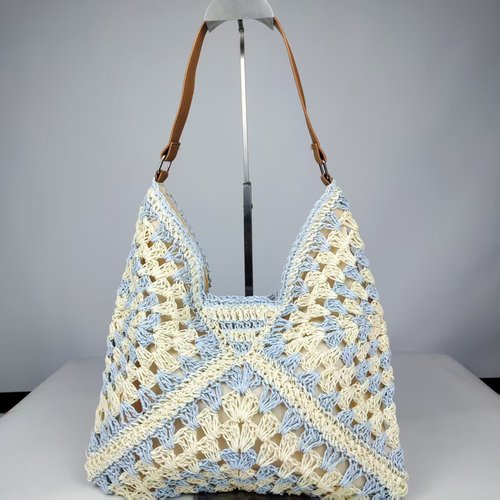 Chic Color Block Straw Woven Beach Bag Large Capacity Summer Tote