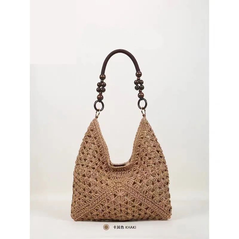 Chic Summer Woven Tote Bag Casual Crochet Beach Handbag and Straw Shoulder Bag for Women