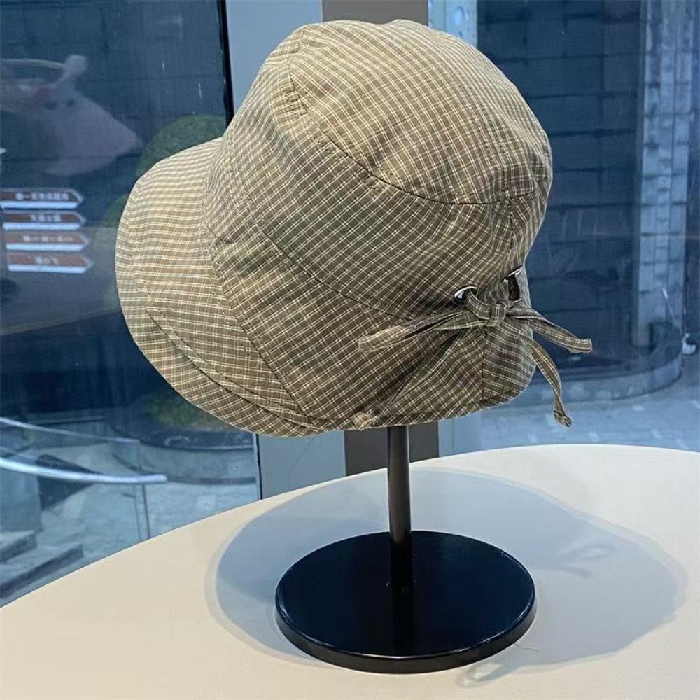 Chic Plaid Wide Brim Bucket Hat Foldable Womens Summer Sun Hat and Korean Style Beach Hat for Ladies