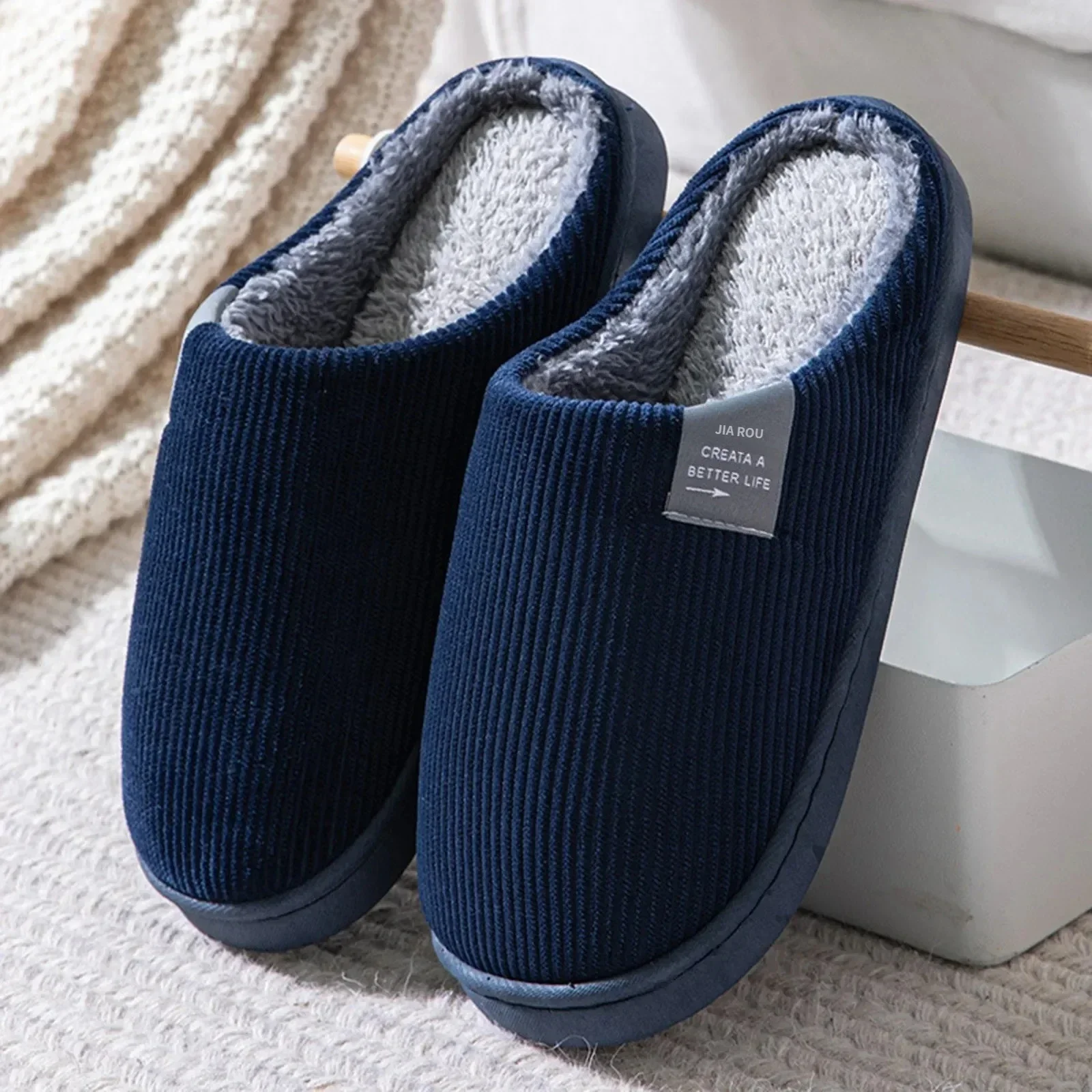 Household Plush Slippers, Women's Men's Casual Thick Soft Bottom Home Slippers, Anti-slip Thermal Indoor Winter Flats