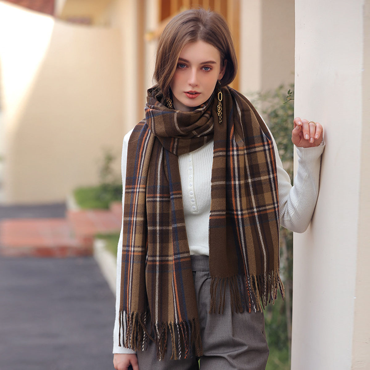 Warm Plaid Long Wrap Shawl for Women, Soft Scottish Style Tartan Scarf, Perfect Gift for Mom, Wife, or Girlfriend