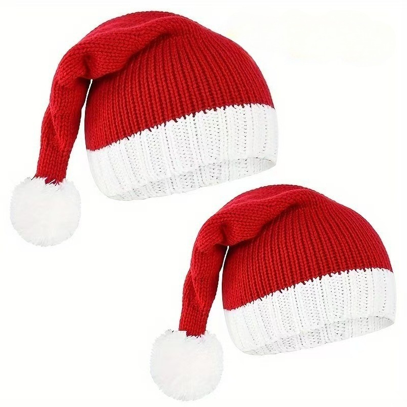 Classic Red Christmas Knit Hat, Soft Warm Knitted Cap, Santa Claus Festival Head Wear, Holiday Outfits, New Year Gift