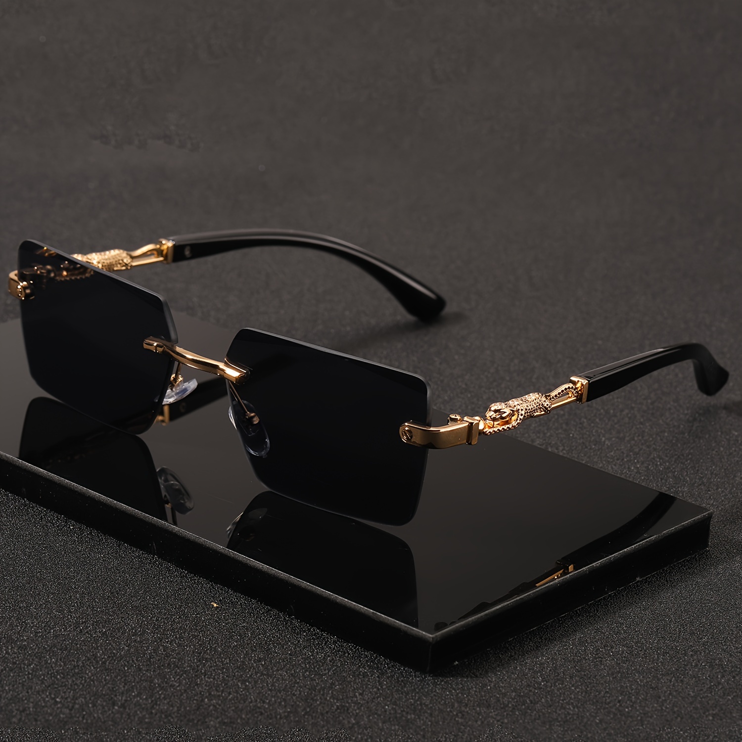 Rimless Rectangle Sunglasses for Men and Women, Small Square Shades for Beach and Vacation