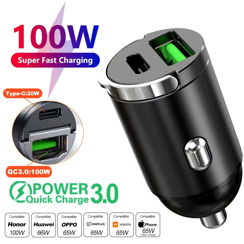 Mini Car Charger USB Type C for iPhone, Samsung, Xiaomi, Huawei