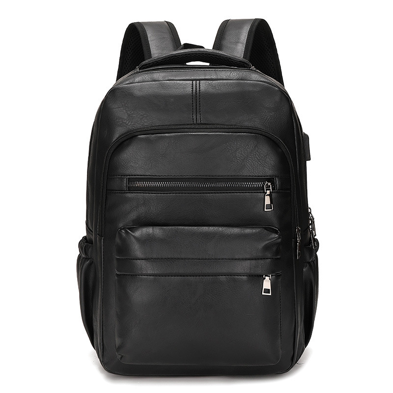 High Quality USB Charging Backpack, PU Leather Bag Pack, Large Laptop Backpacks, Men School Bag for Teenagers Boys
