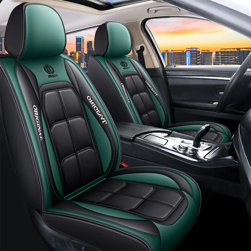 Luxury Full Leather Car Seat Cushion Pad for Driver & Passenger All Season Universal Seat Cover