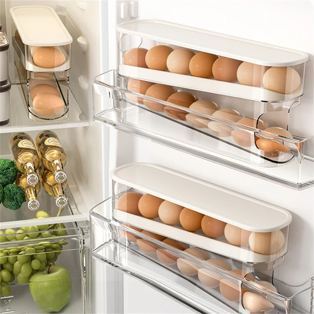 Egg Carton Double Automatic Egg Roller, Refrigerator Side Door Egg Storage, Kitchen Counter top Egg Holder