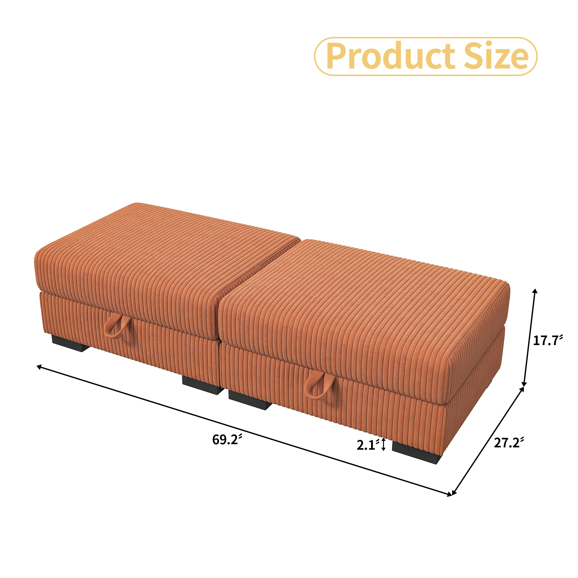 Upholstered Ottoman with Storage, Corduroy Ottoman for Living Room, Modular Sofa Ottoman for Stylish Storage and Comfort