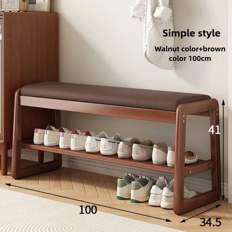 Woven Shoe Changing Stool, Multi-Layer Storage, Solid Wood, Entrance Door Bench, Can Sit on Shoe Stool for Home