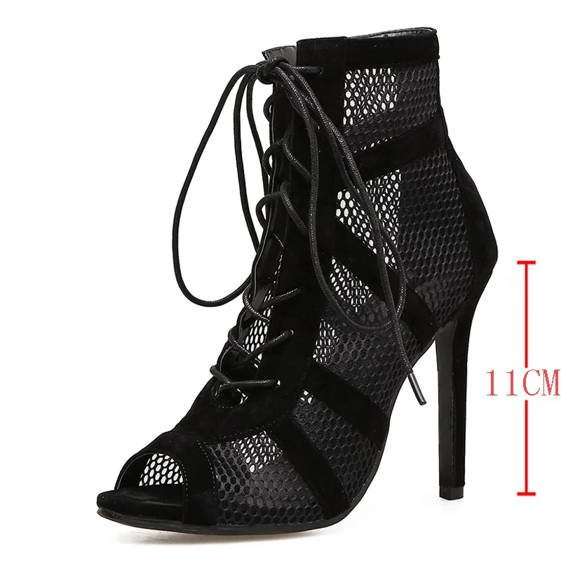 Black Sexy Lace Up Cross-tied Women Shoes, Comfort High Quality Thin Heels, Open Toe Dancing Sandals, Ankle Strap Hollow