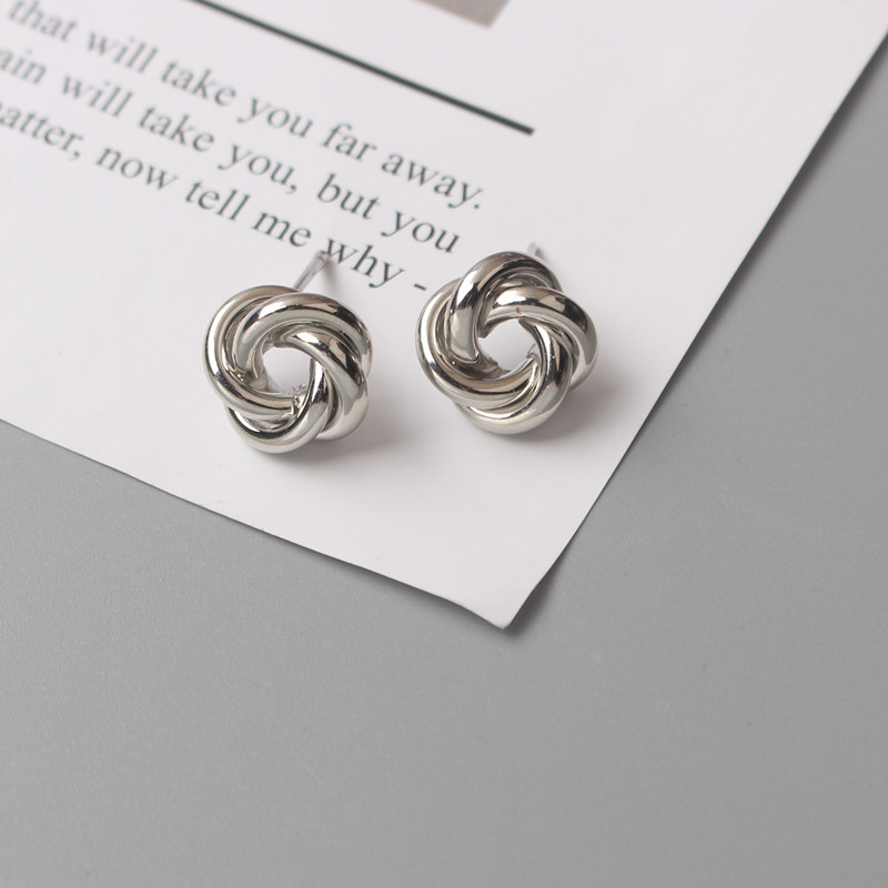 Tiny Metal Stud Earrings for Women, Gold Color Twist Round Earrings, Small Unusual Earrings, Fashion Jewellery