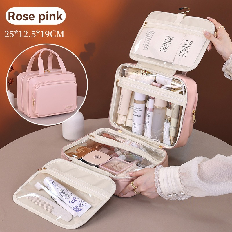 Leather Hanging Cosmetic Bag for Women, Portable Storage Makeup Organizer, Large Capacity Travel Toiletry Storage Bag
