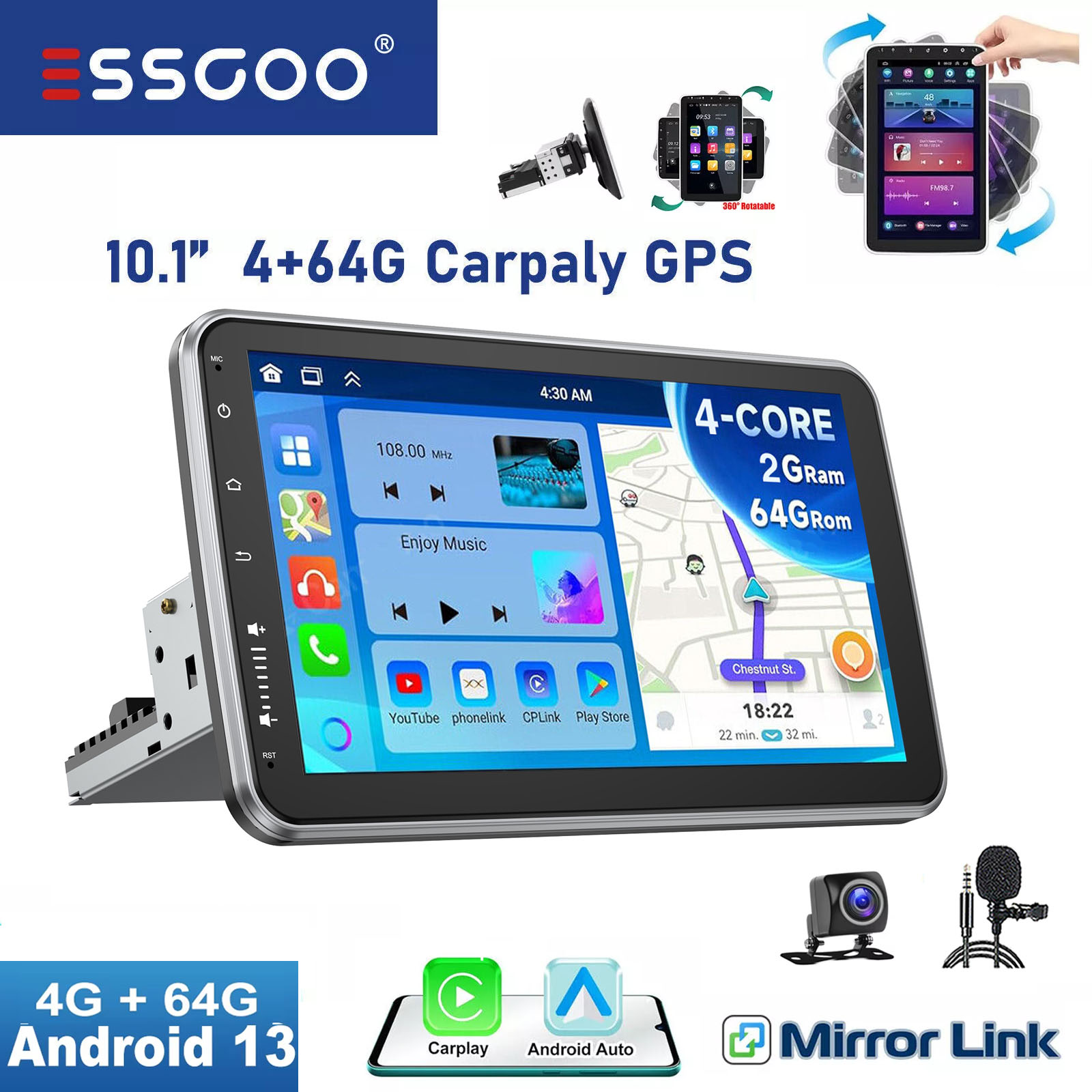 Android Wireless Car Play, Android Auto Car Stereo Radio, GPS Navi, BT FM RDS, WIFI, USB Microphone