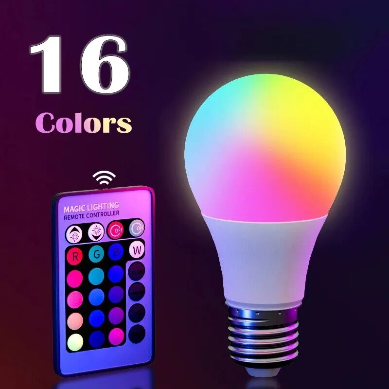 RGB Bulb LED, Multi color Bulb , Dimmable Smart Lamp, Household Lighting, Key Remote Control, Atmosphere Light