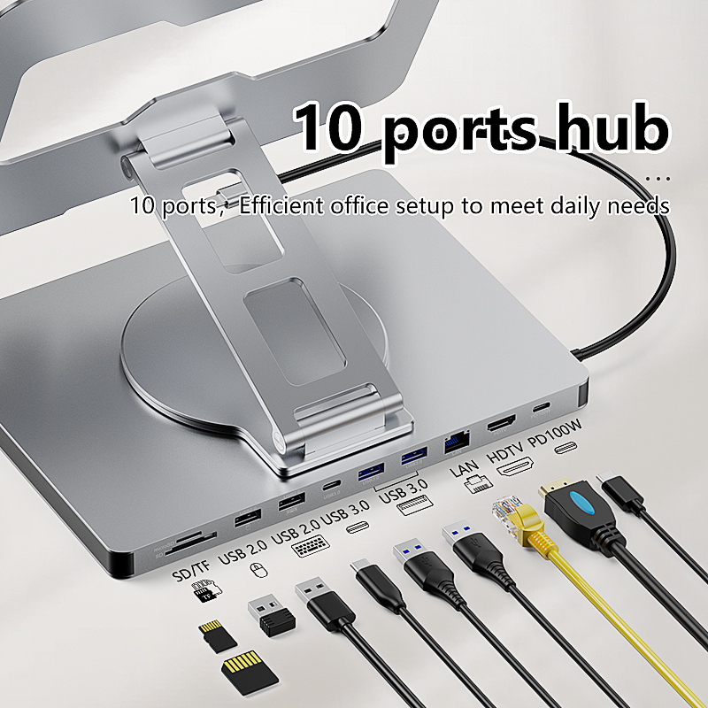 Aluminium iPad Holder Docking C Hub, 4K 60Hz Type C Adapter, USB3.0 5Gbps, Charger for Laptop Desktop