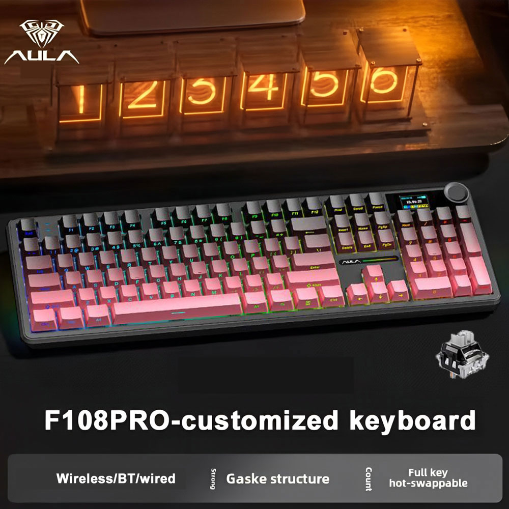 Pro Gaming Mechanical Keyboard, Tri Mode, Custom Multi-Knob, Screen RGB E-sports Wireless Keyboard with Smart Display