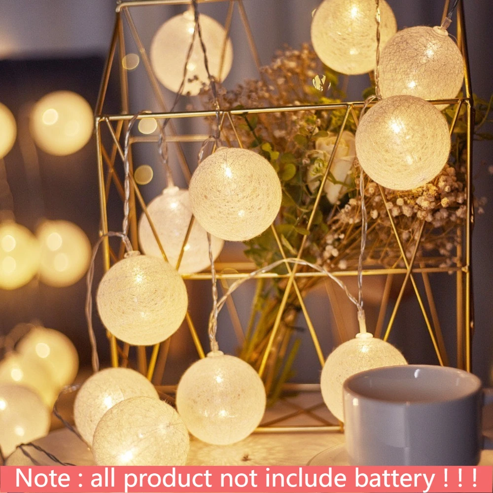LED Battery Powered Cotton Balls Fairy String, Christmas Novelty Lamp Chain, Home Outdoor Garland, Wedding Party Lightso