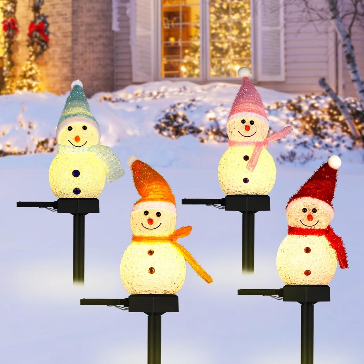 Solar Powered Ground Stake Light Snowman Xmas Pathway Lights, Outdoor Solar Garden Light for Christmas Lawn Yard